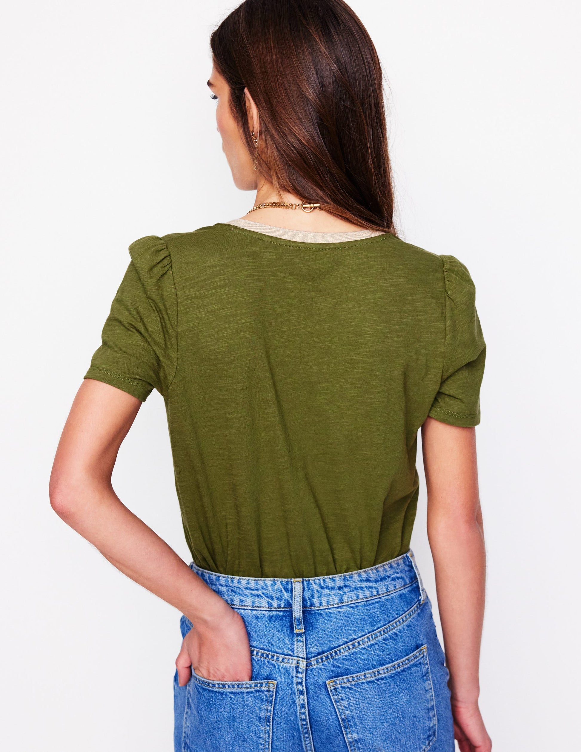 Metallic Trim V Neck T-shirt-Mayfly-4