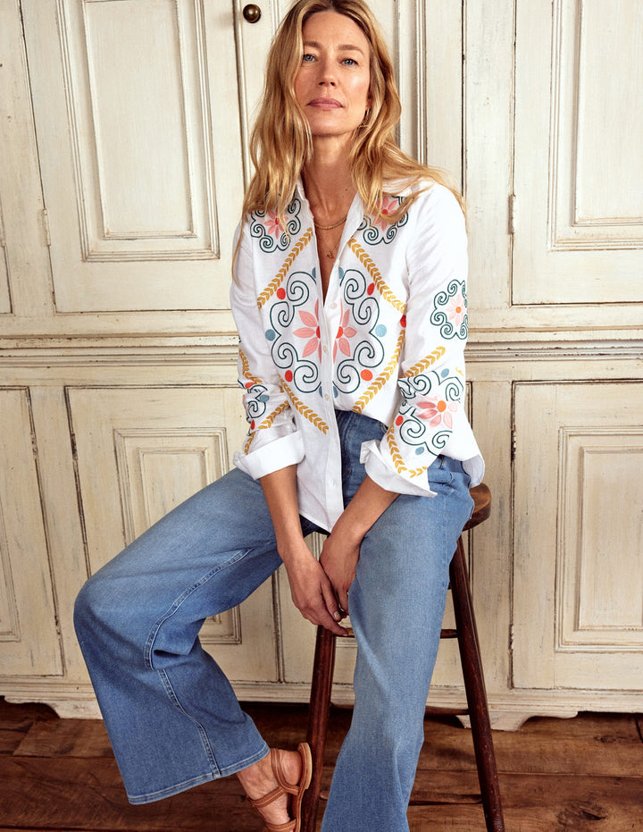Sienna Embroidered Linen Shirt-White