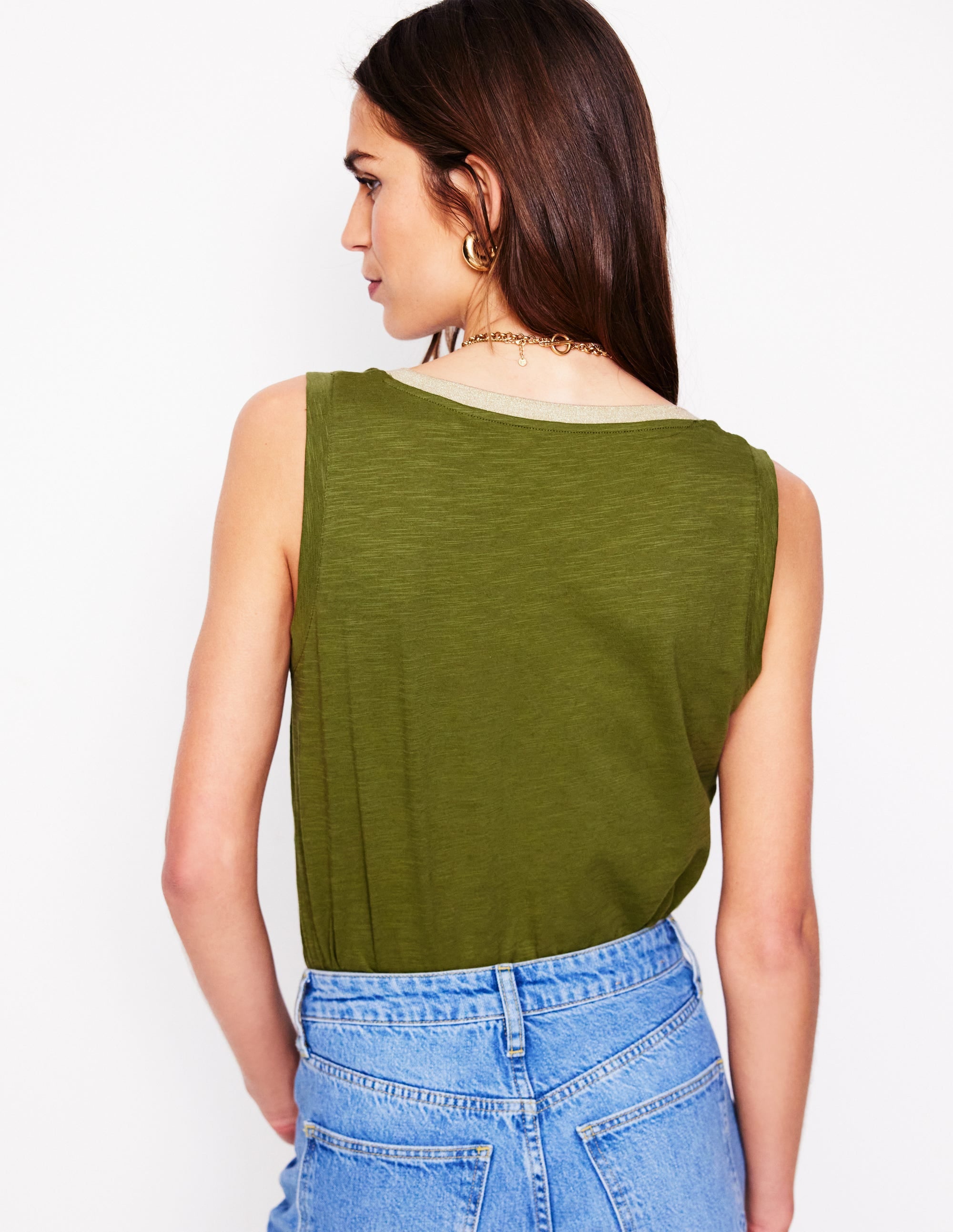 Metallic Trim V Neck Vest-Mayfly - Image 5