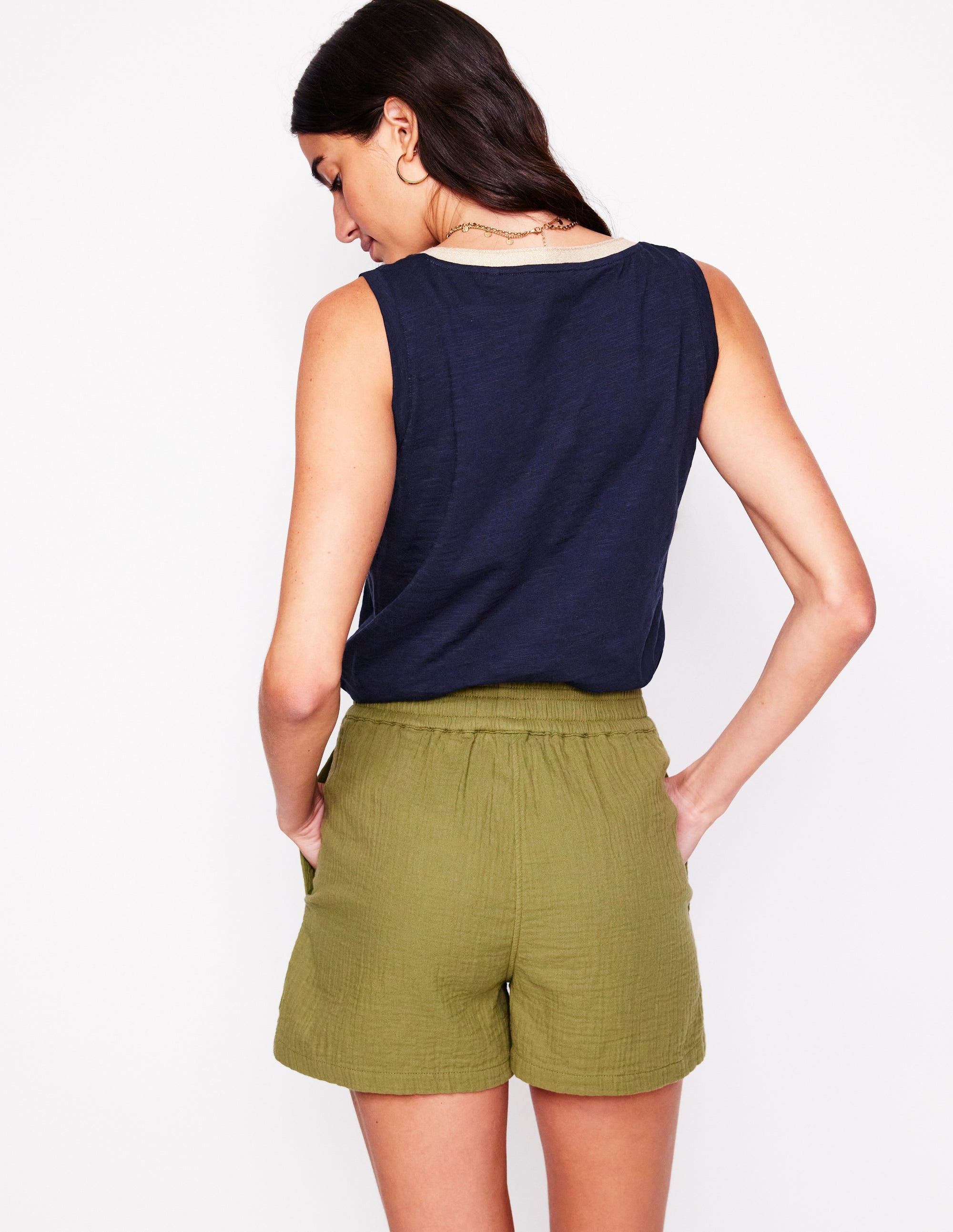 Metallic Trim V Neck Vest-Navy - Image 5