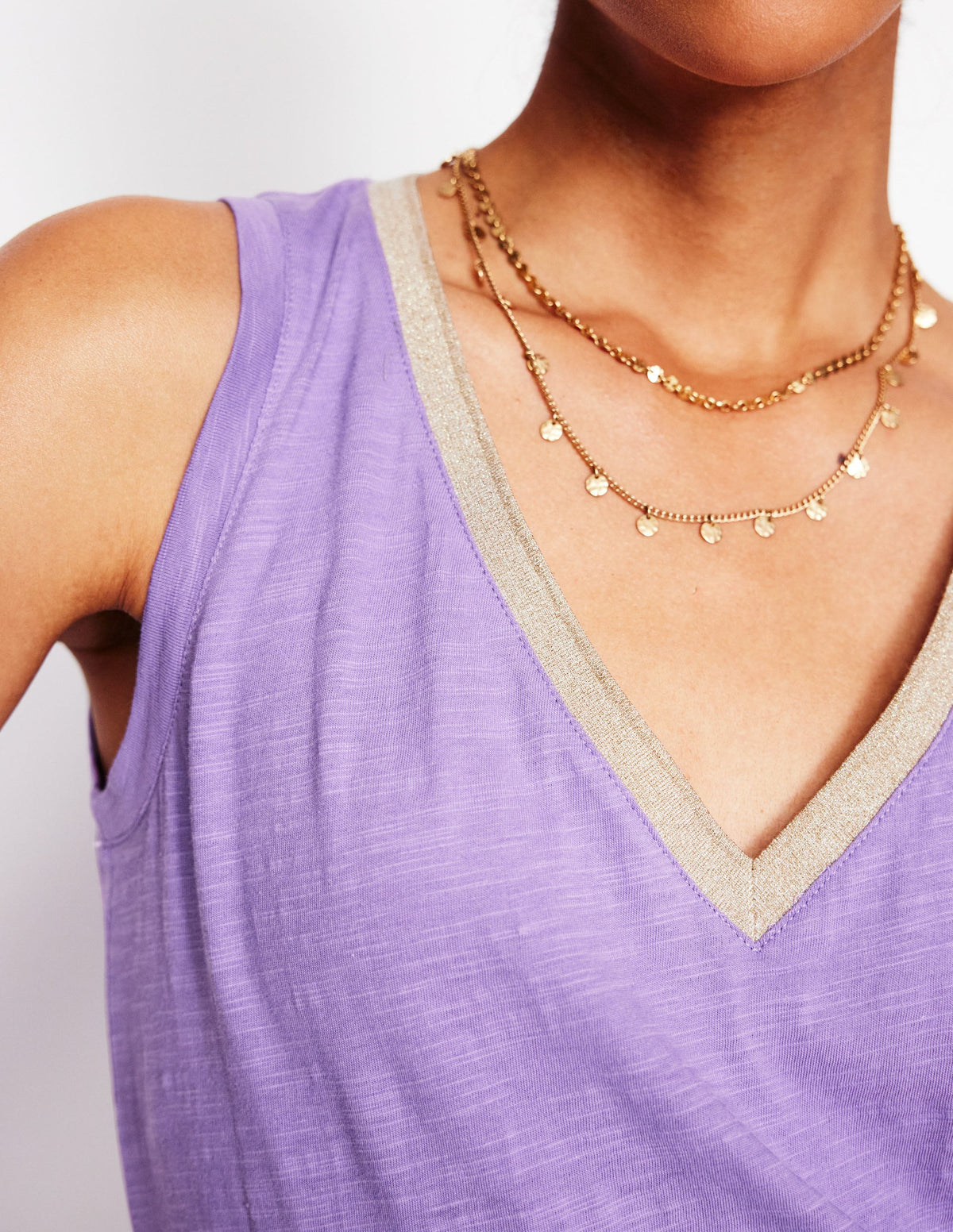 Metallic Trim V Neck Vest-Pretty Violet - Image 4