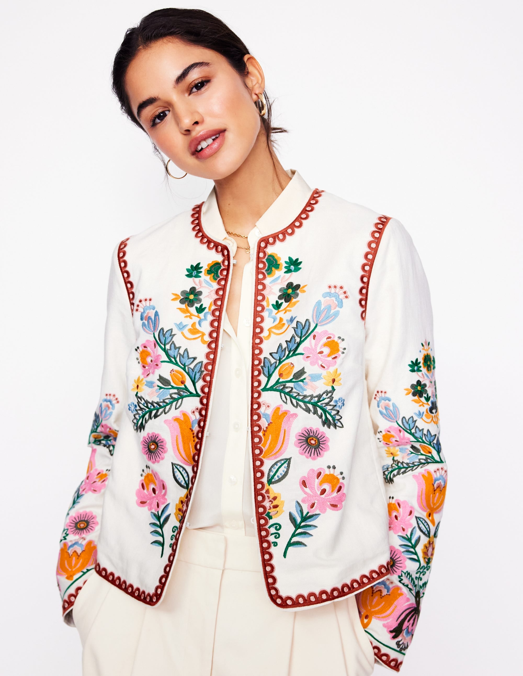 Embroidered Item Jacket-Ivory, Tulip Fusion - Image 1