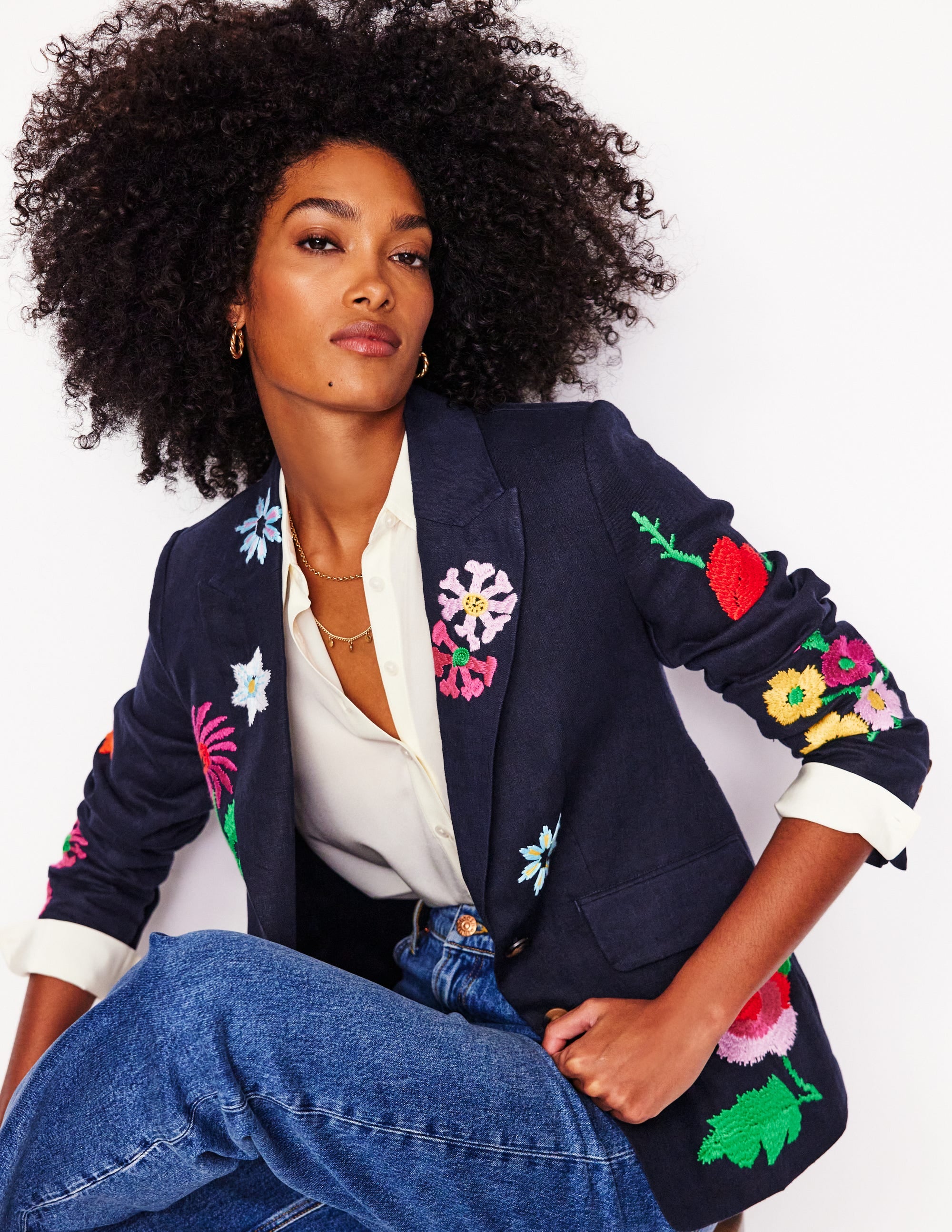Marylebone Interest Blazer-Navy Embroidery - Image 1