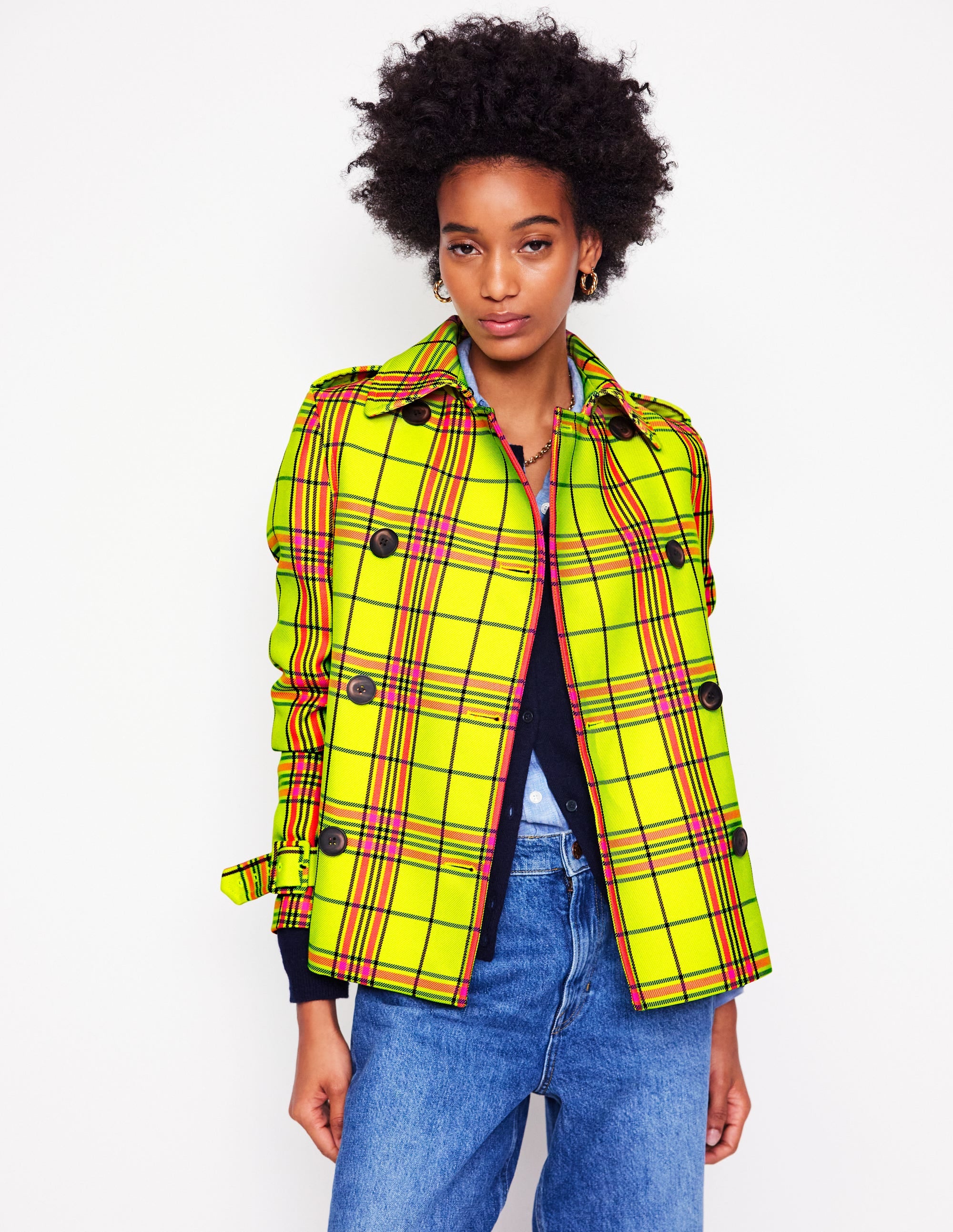 Mayfair Cropped Trench-Neon Yellow Check - Image 1