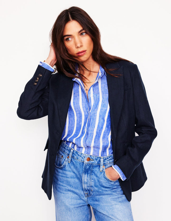 Stamford Linen Blazer-Navyy