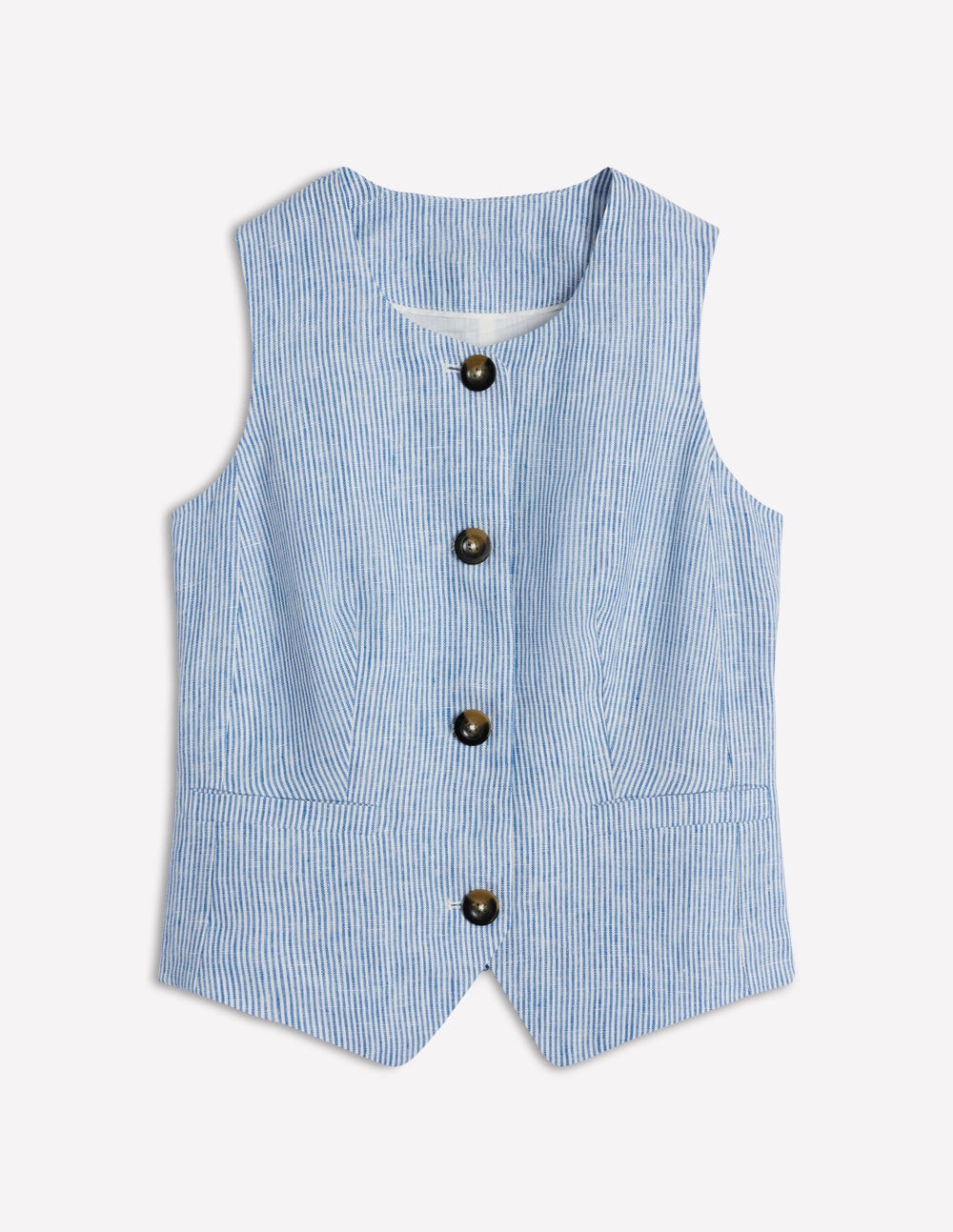Linen Waistcoat-Kingfisher Blue Fine Stripe - Image 6