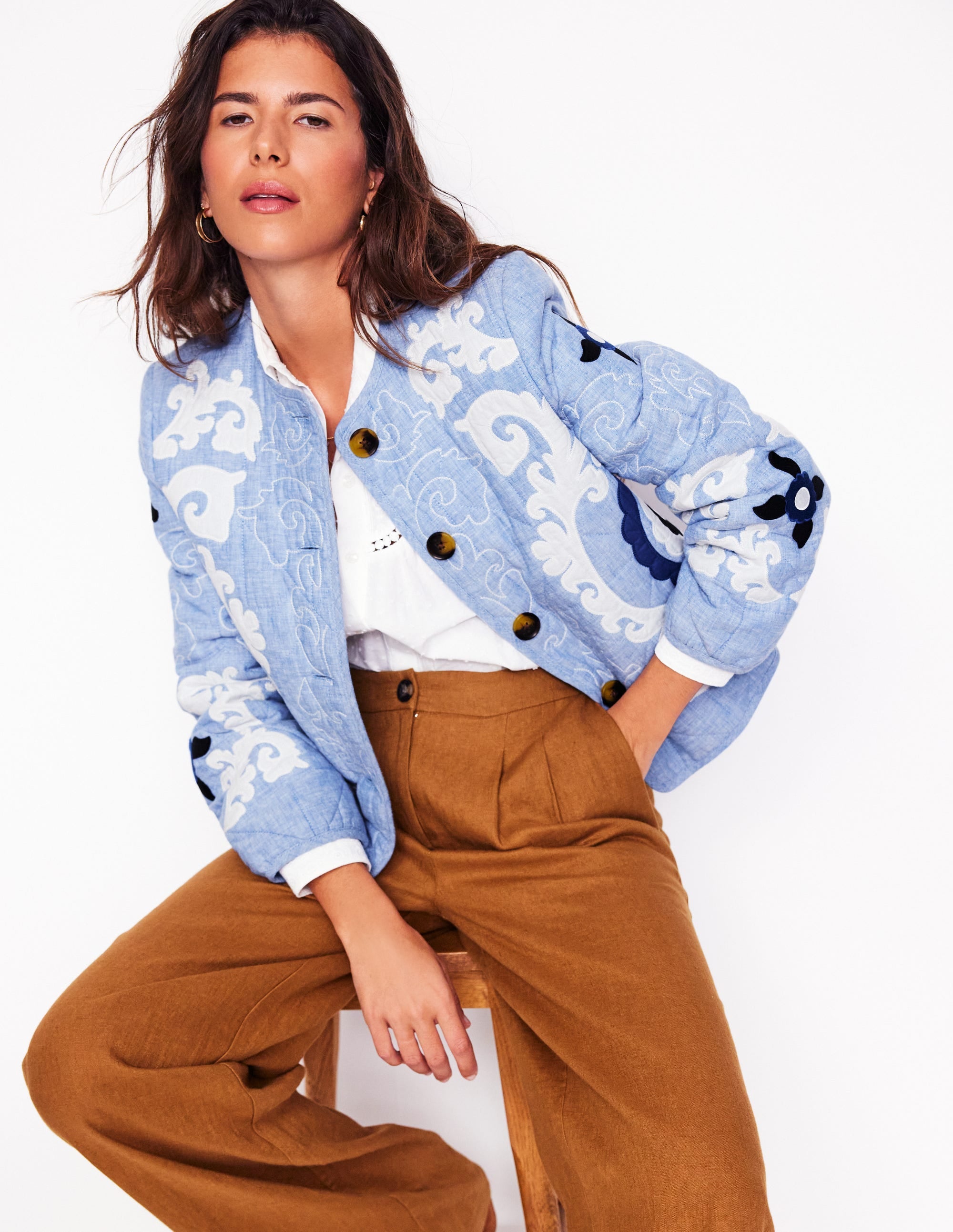 Chelsea Embroidered Jacket-Grey Blue Chambray - Image 1
