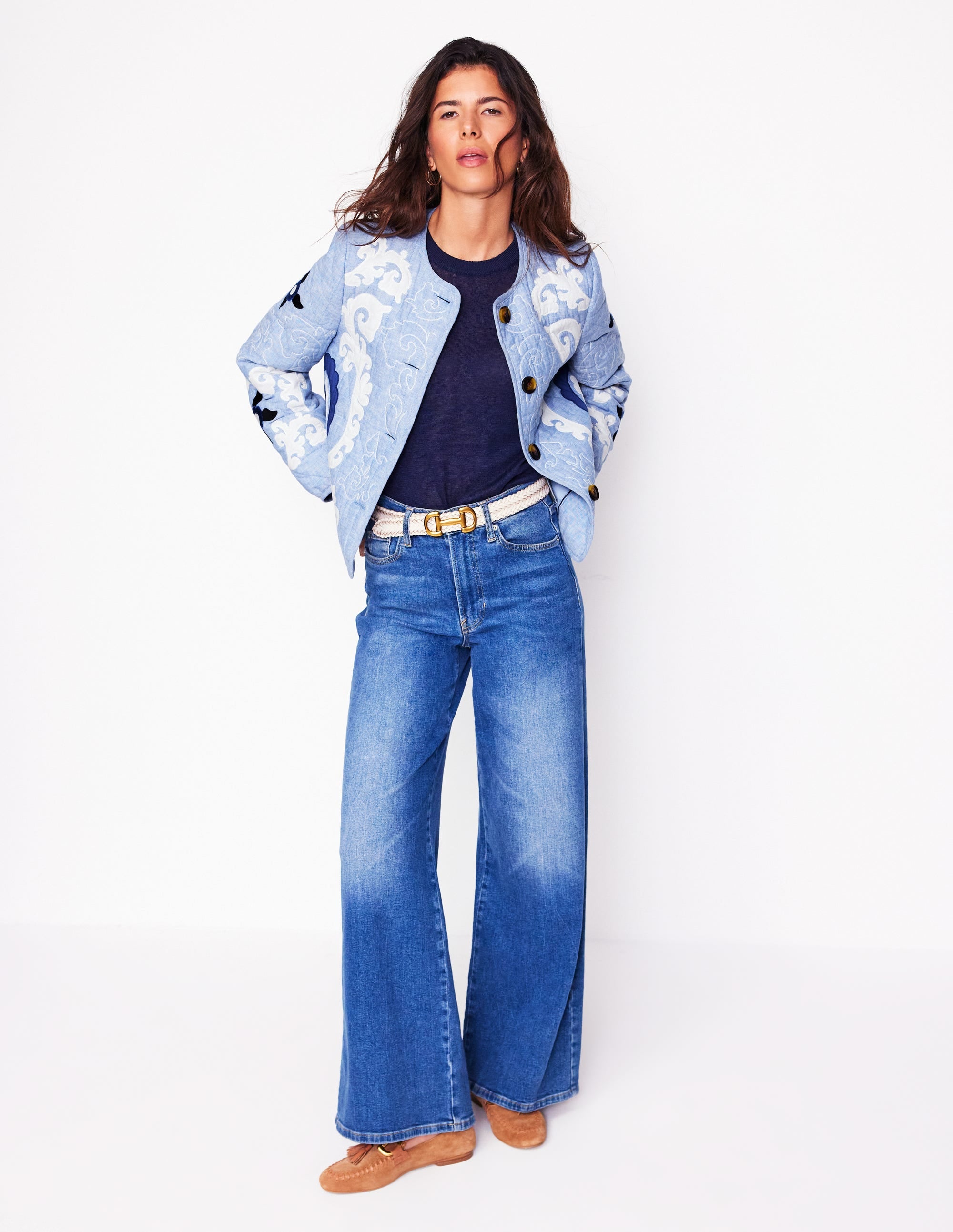 Chelsea Embroidered Jacket-Grey Blue Chambray - Image 9