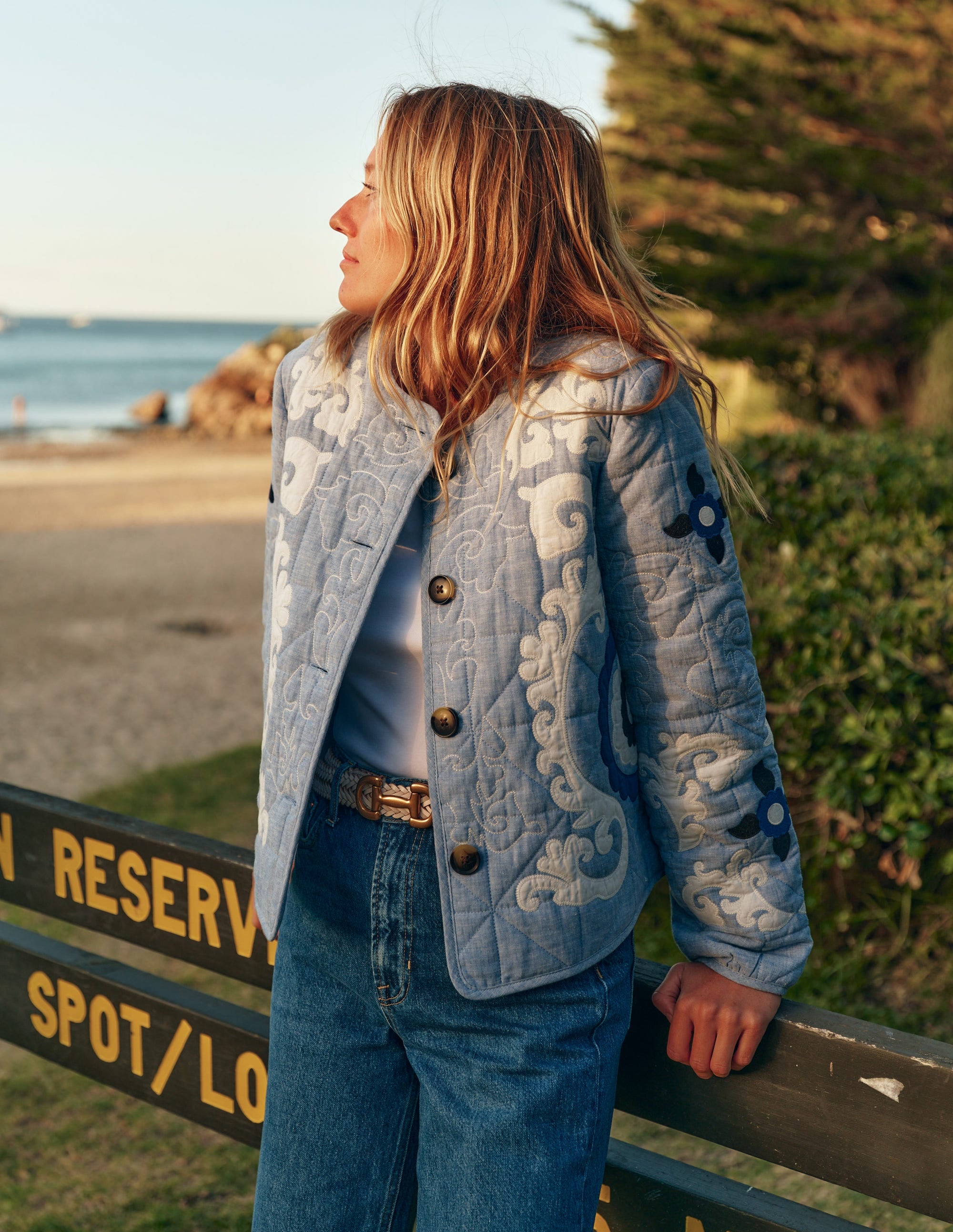 Chelsea Embroidered Jacket-Grey Blue Chambray - Image 2