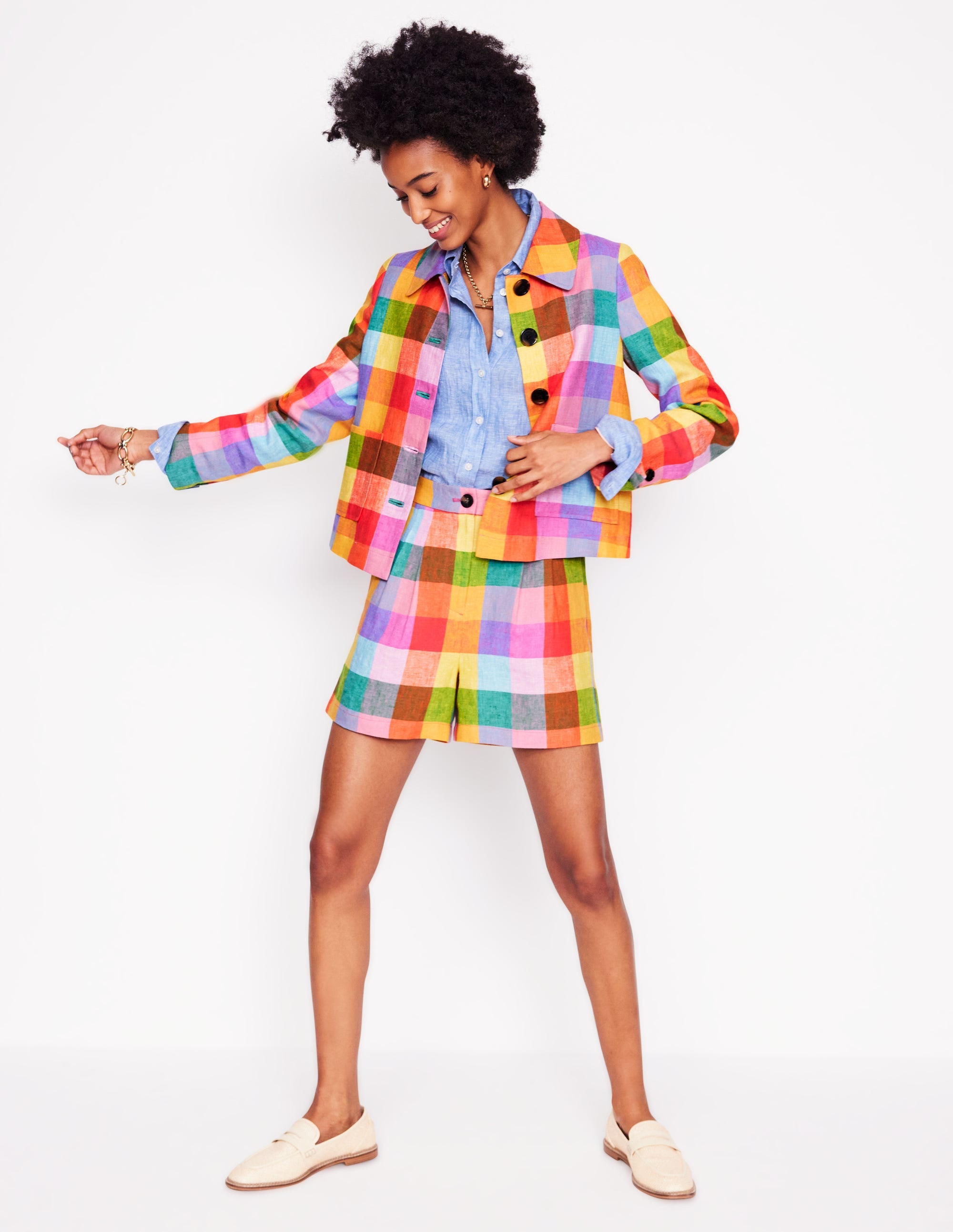 Knightsbridge Linen Jacket-Rainbow Multigingham - Image 1