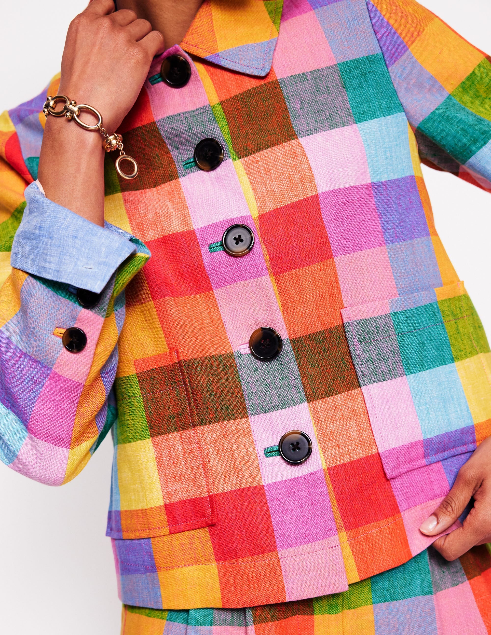 Knightsbridge Linen Jacket-Rainbow Multigingham - Image 3
