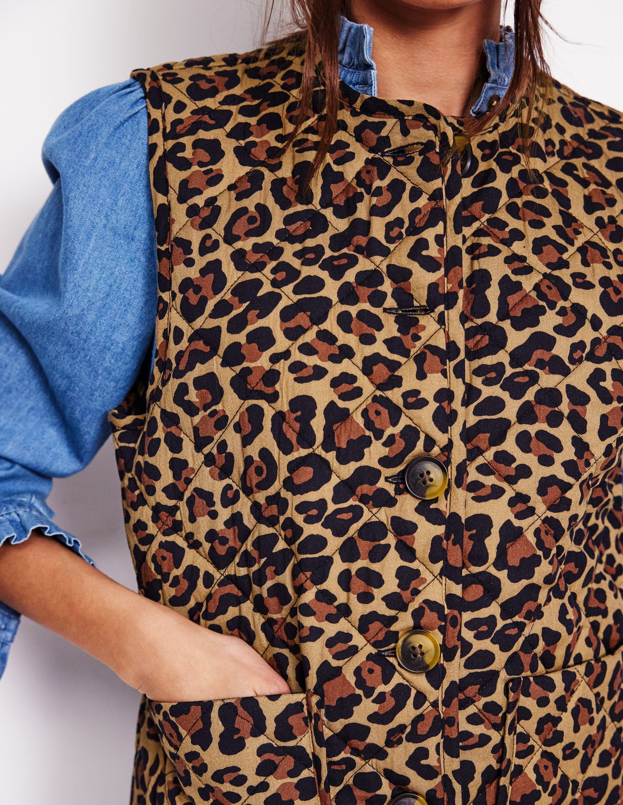 Printed Quilted Gilet-Leopard - Image 2