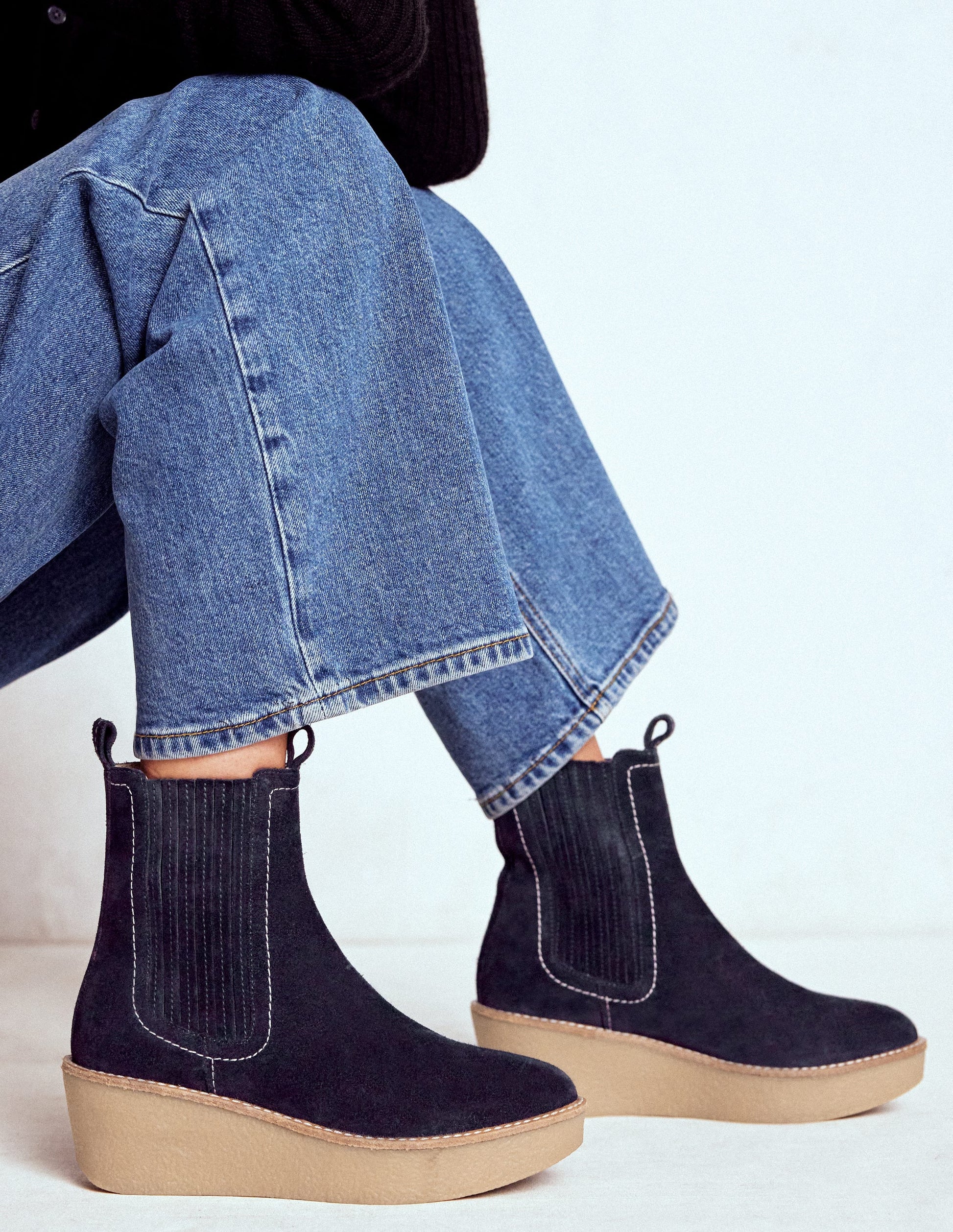 Wedge Ankle Boots-Navy-2
