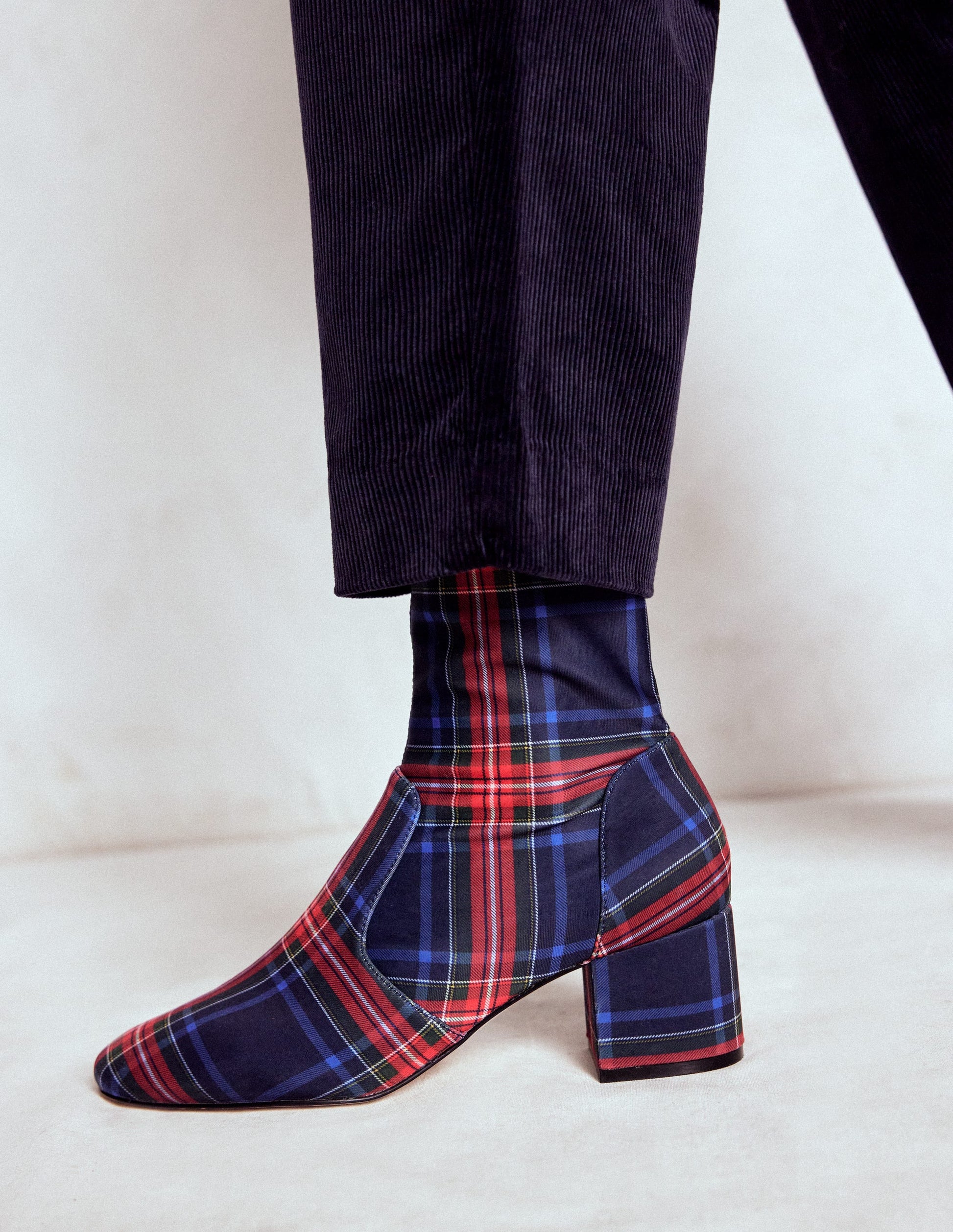 Stretch Ankle Boots-Tartan-2