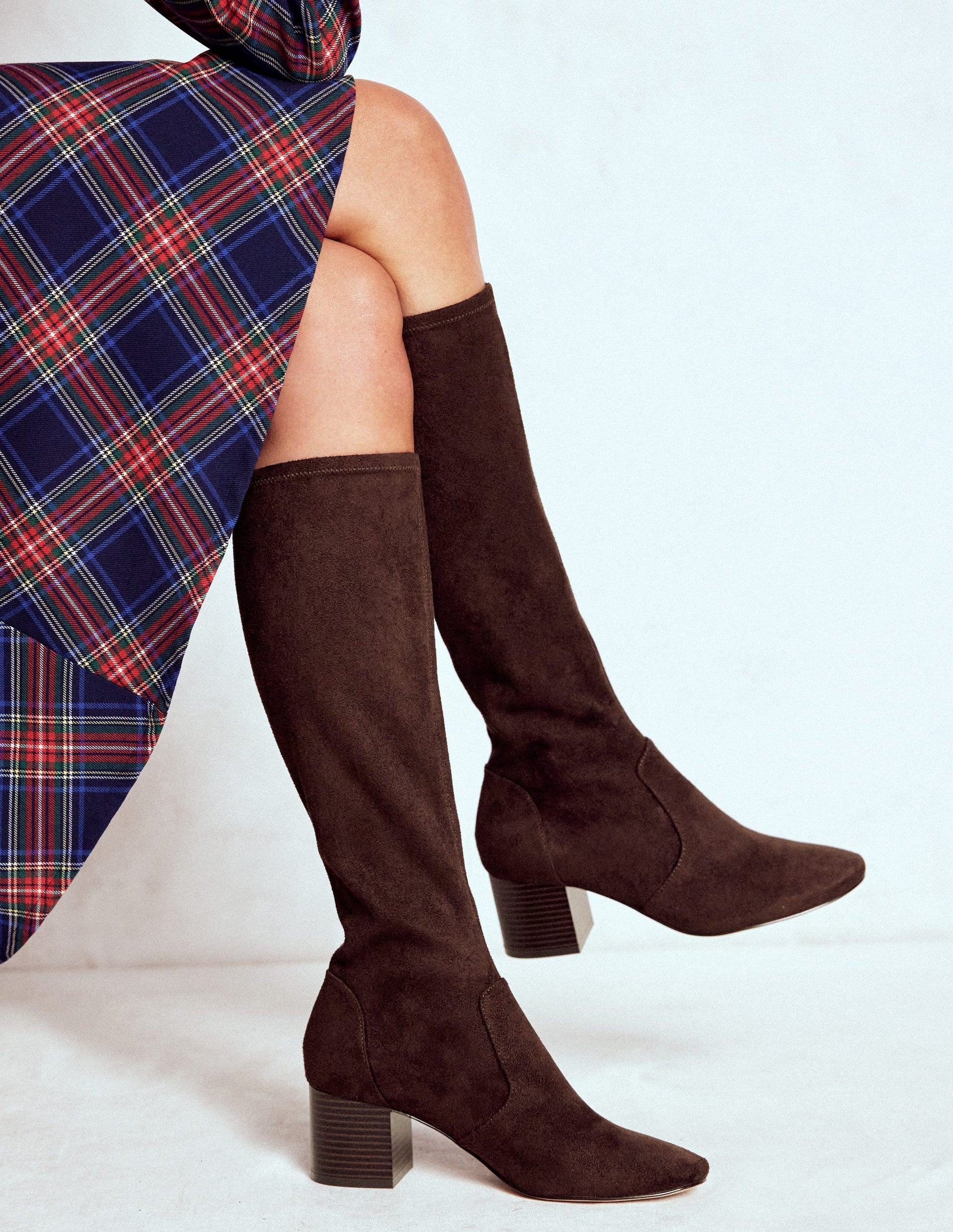 Stretch Knee Heel Boots-Chocolate Boden UK