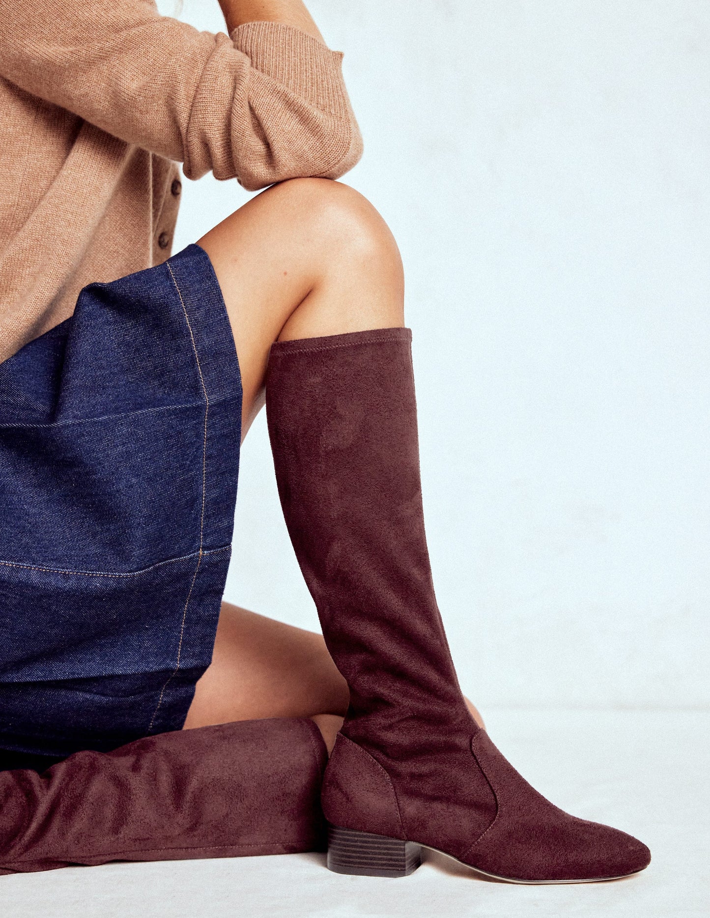 Flat Stretch Knee Boots-Chestnut