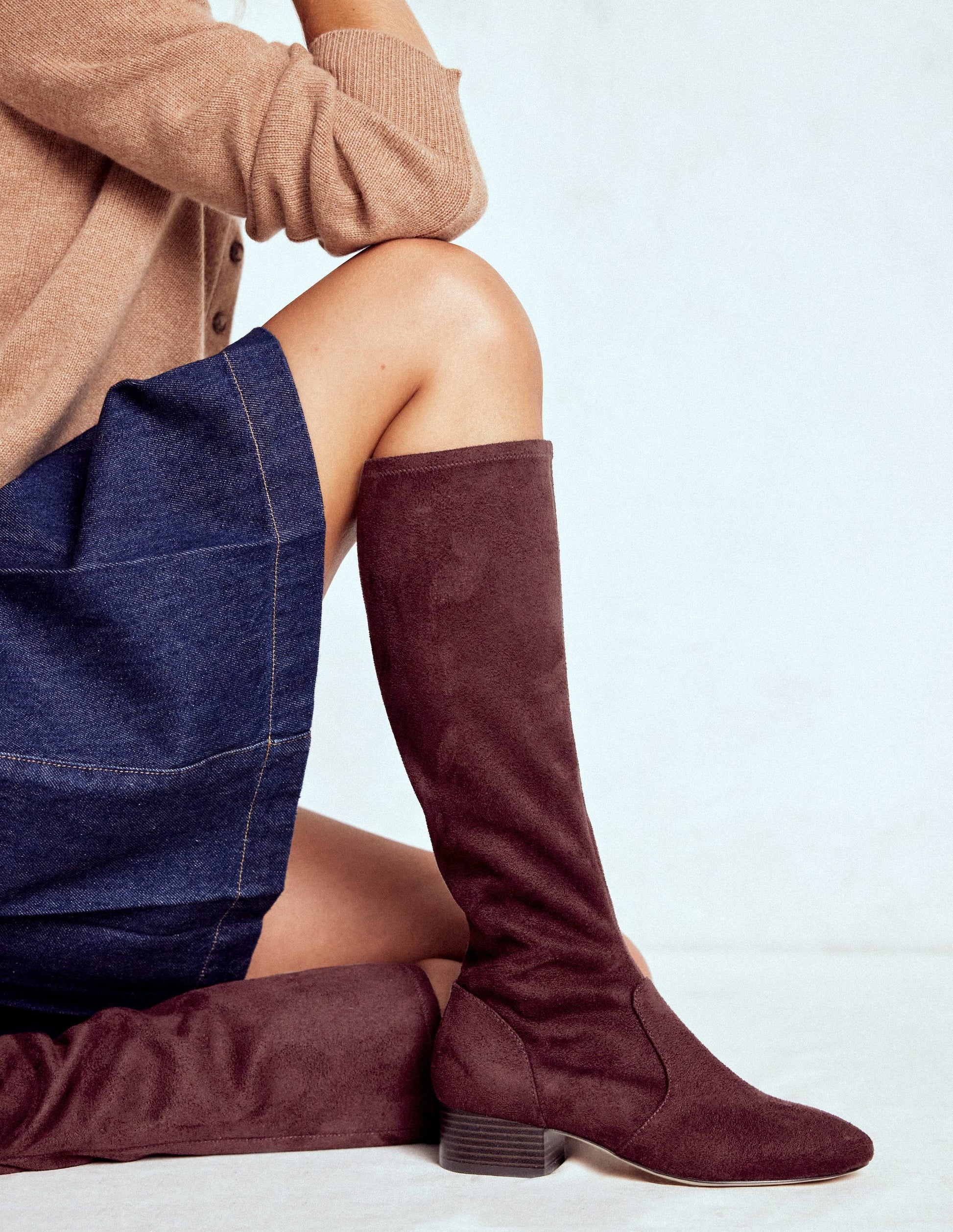 Flat Stretch Knee Boots-Chestnut-2