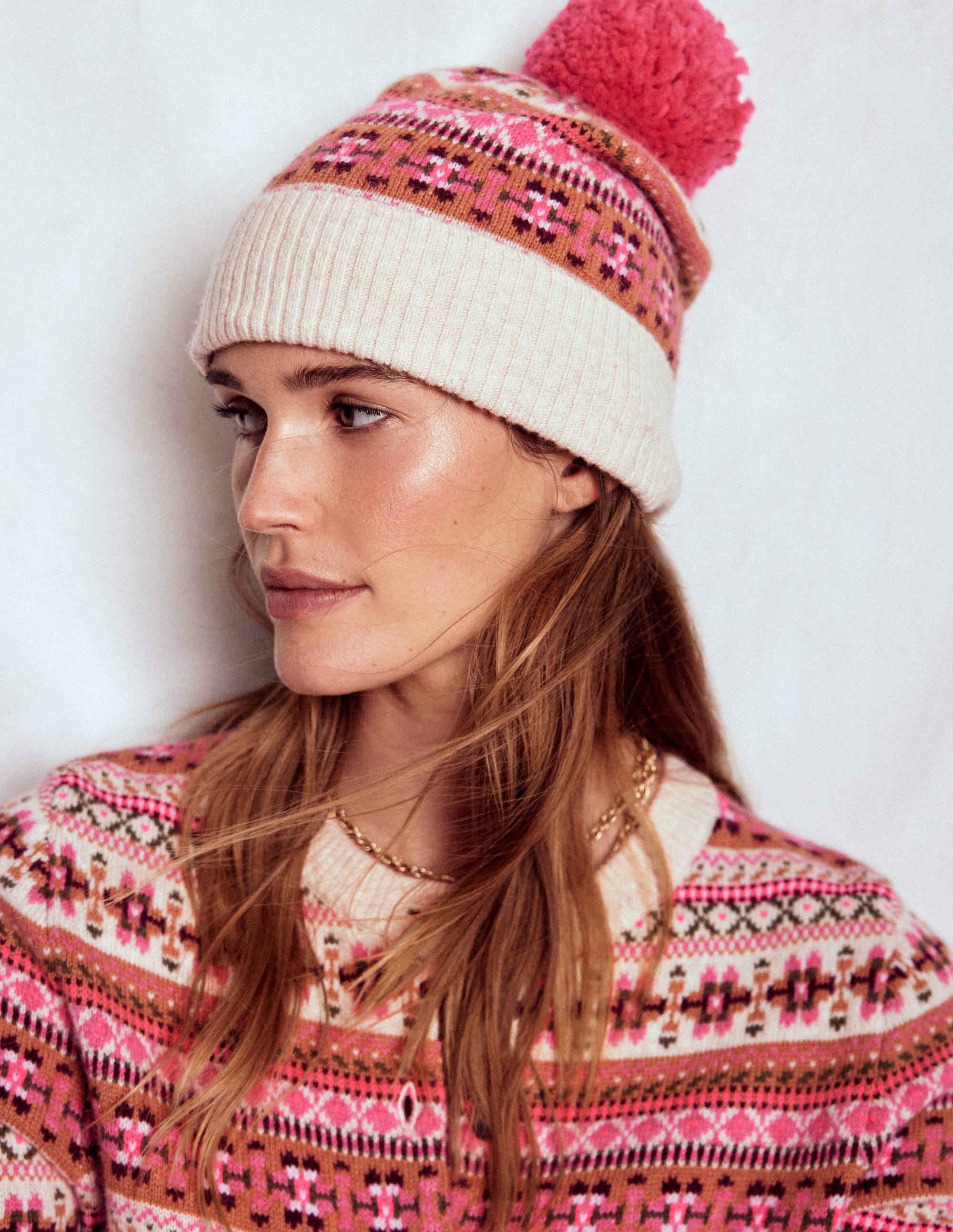 Edie Fair Isle Beanie-Pink | Boden UK