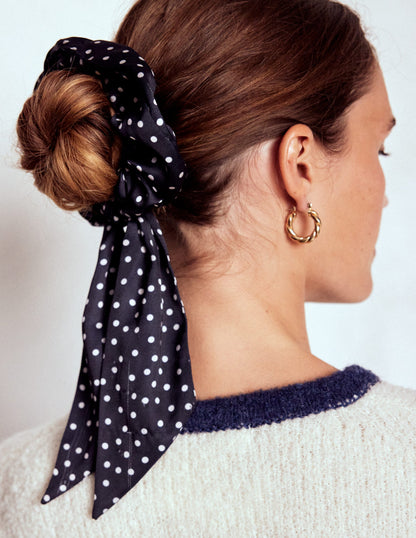 Scarf Scrunchie-French Navy Spot-2