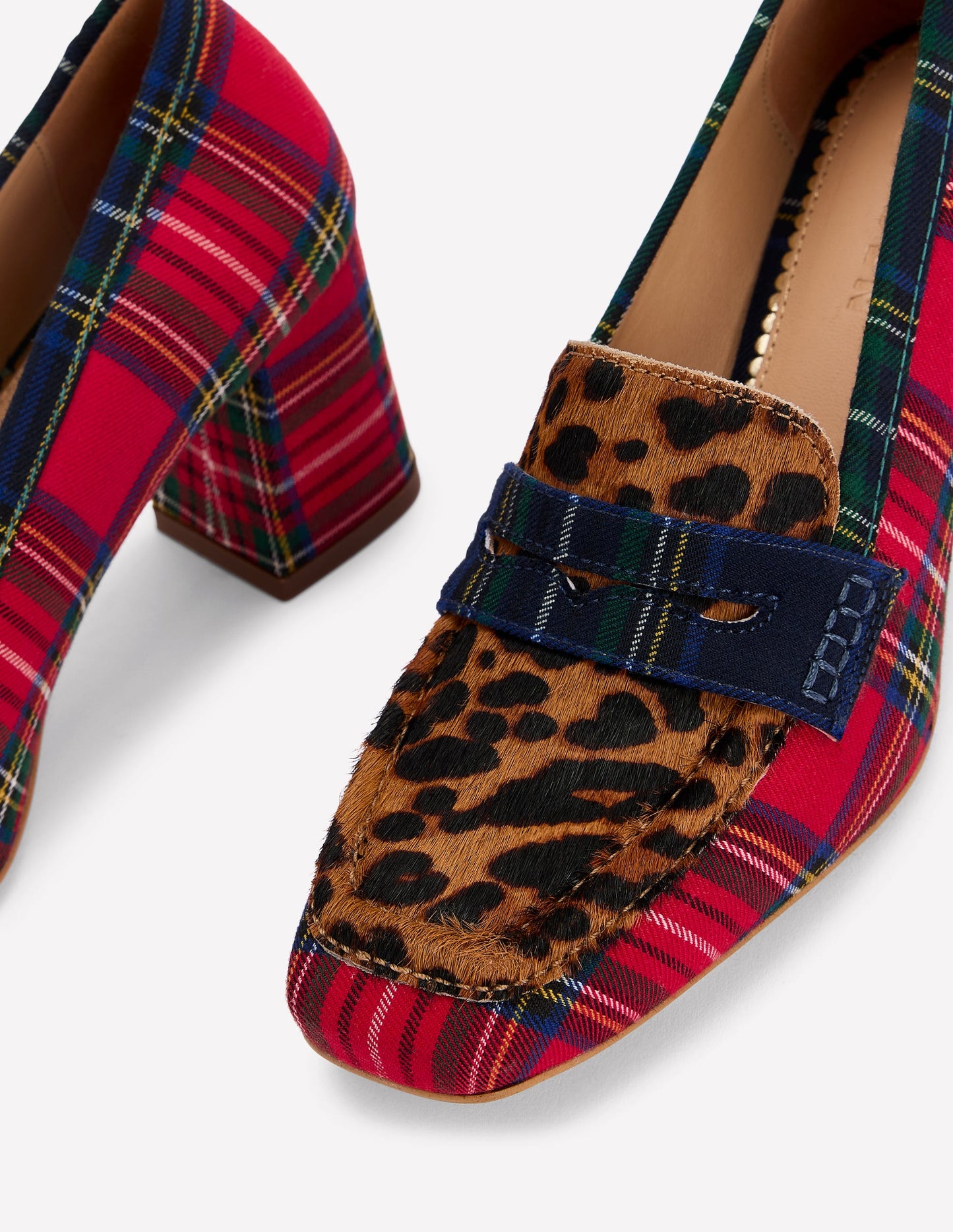 Sol Block Heeled Penny Loafers-Tartan Check