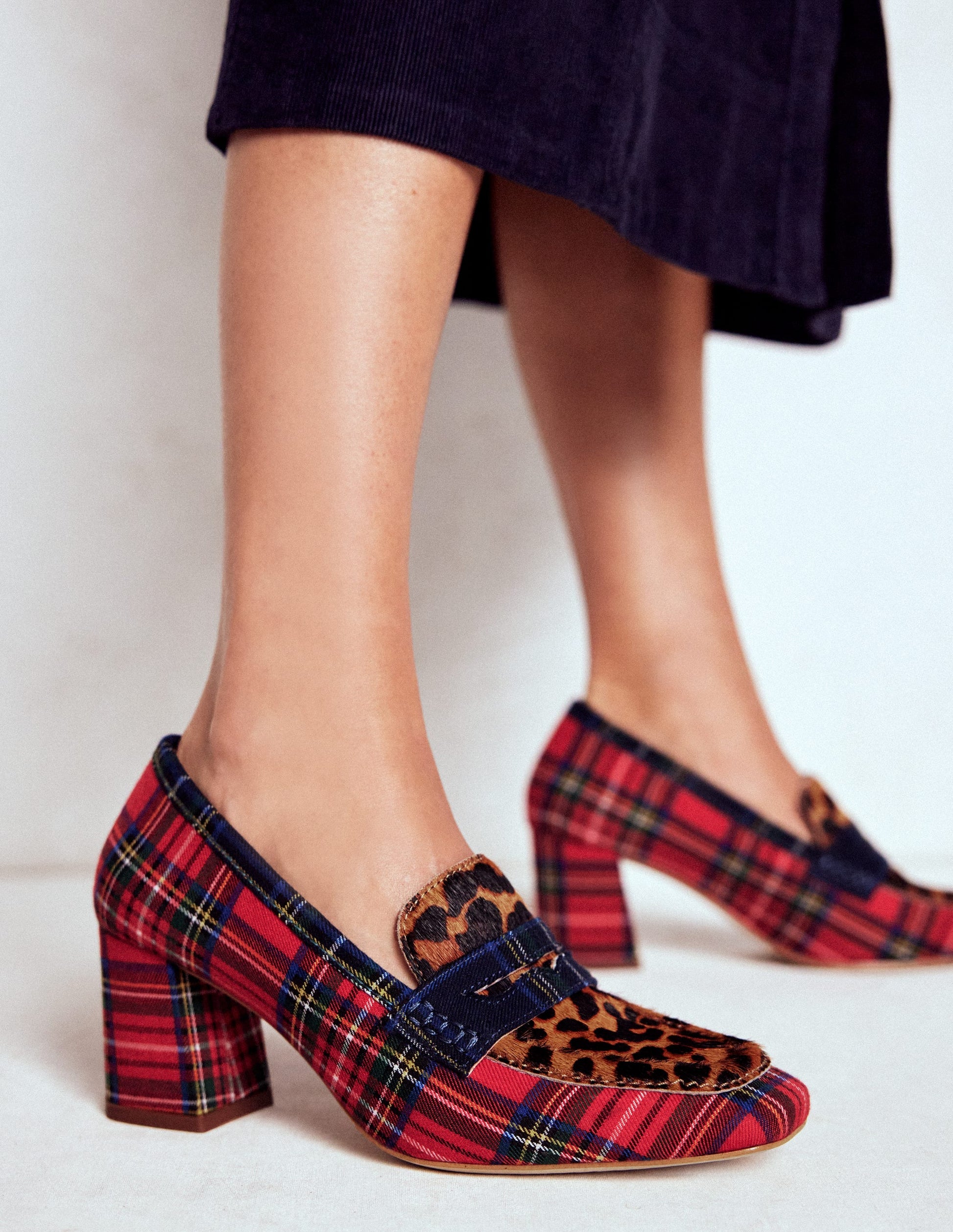 Sol Block Heeled Penny Loafers-Tartan Check-2