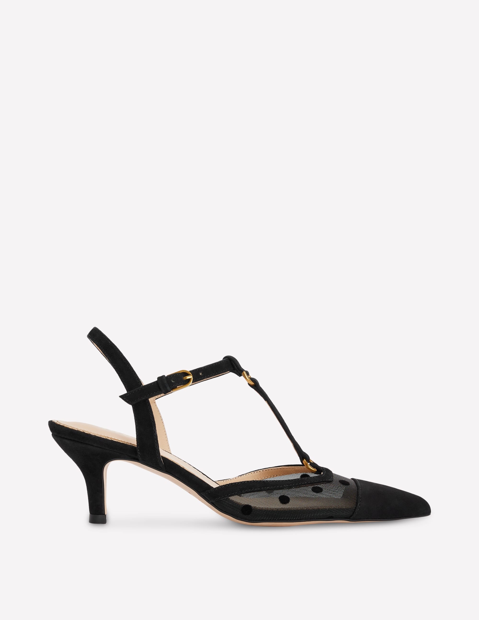 T-Bar Point Heels-Black Mesh - Image 1