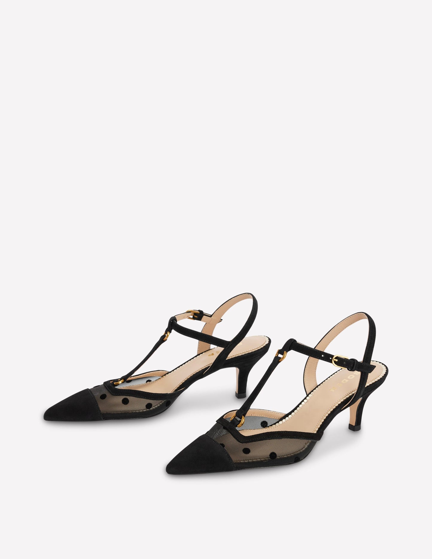 T-Bar Point Heels-Black Mesh