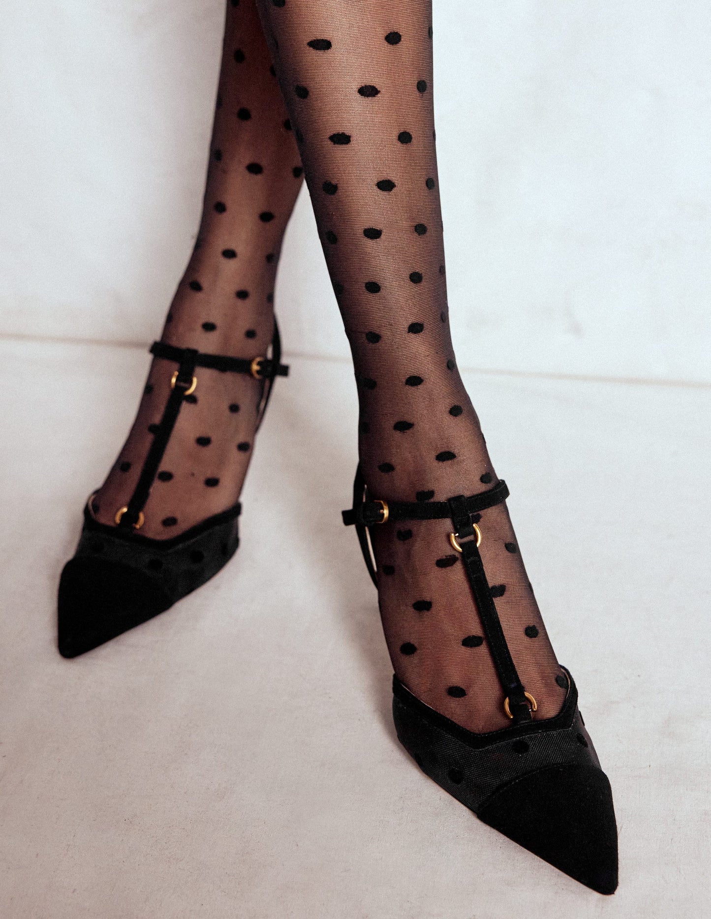 T-Bar Point Heels-Black Mesh