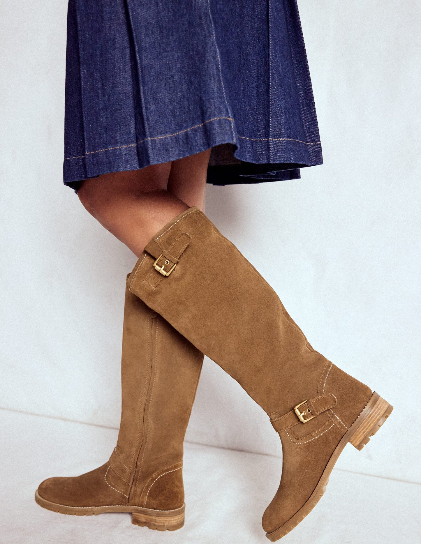Buckle Knee High Boots-Coconut