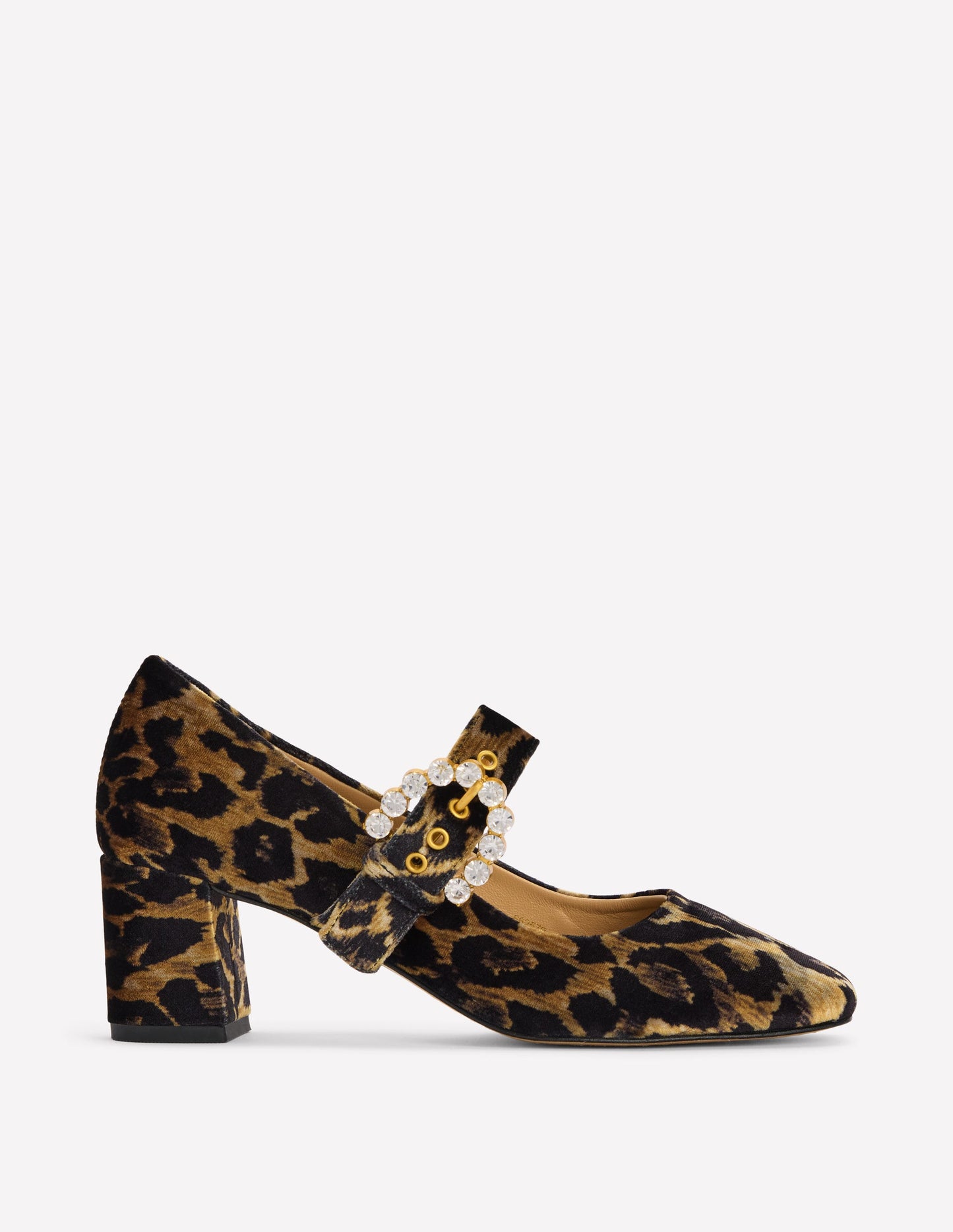 Heeled Buckle Mary Janes-Leopard