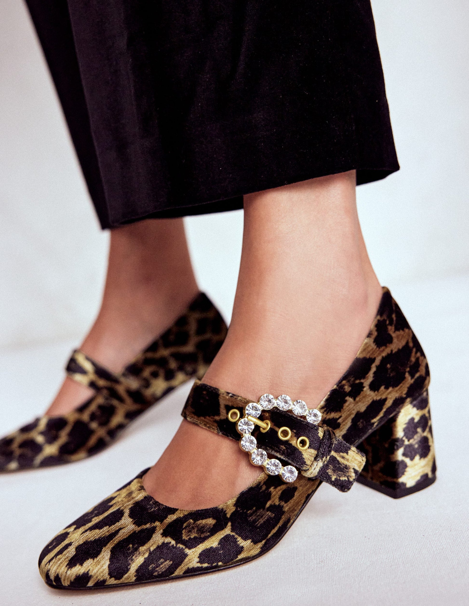 Heeled Buckle Mary Janes-Leopard Boden UK - Main Image