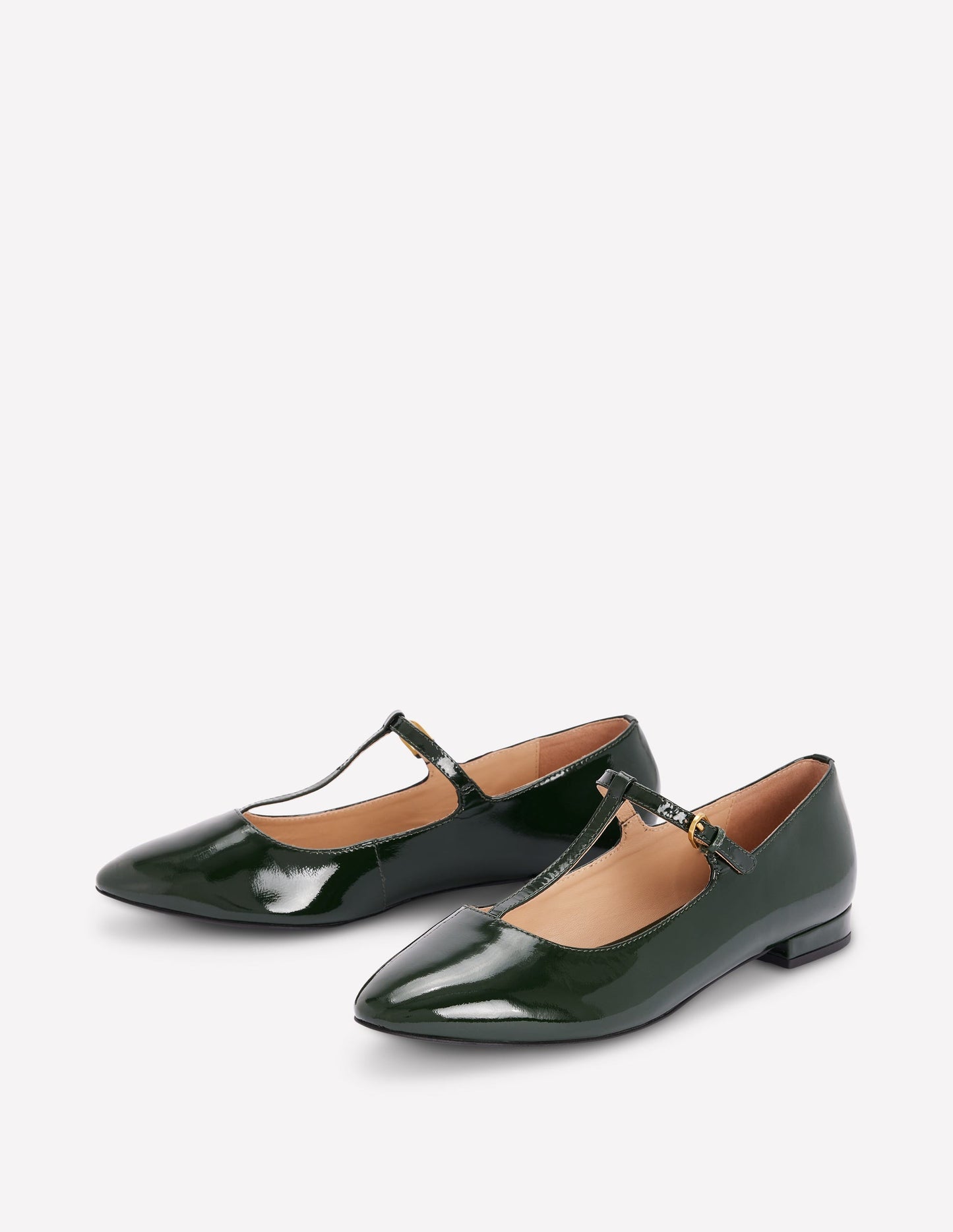 Round Toe T-Bar Flats-Green Patent