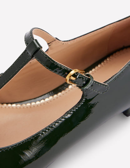 Round Toe T-Bar Flats-Green Patent-4