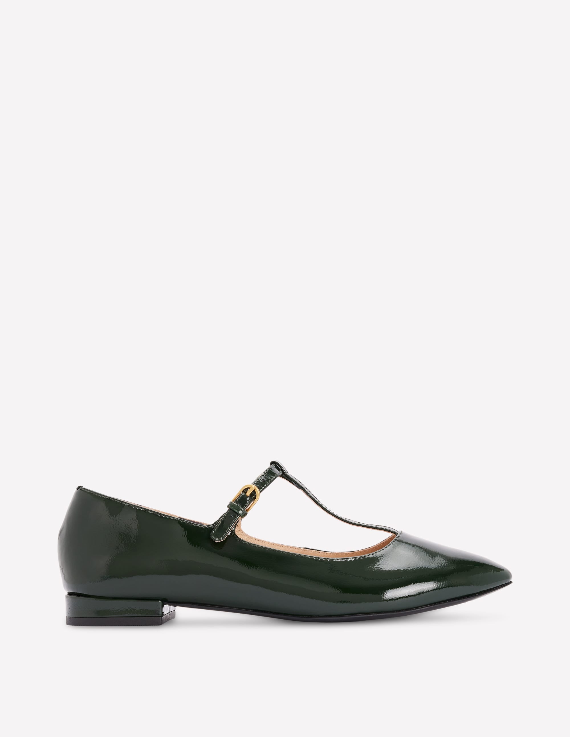 Round Toe T-Bar Flats-Green Patent - Image 1