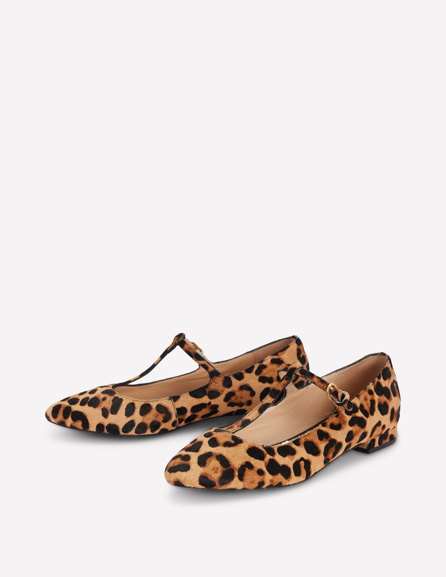 Round Toe T-Bar Flats-Leopard