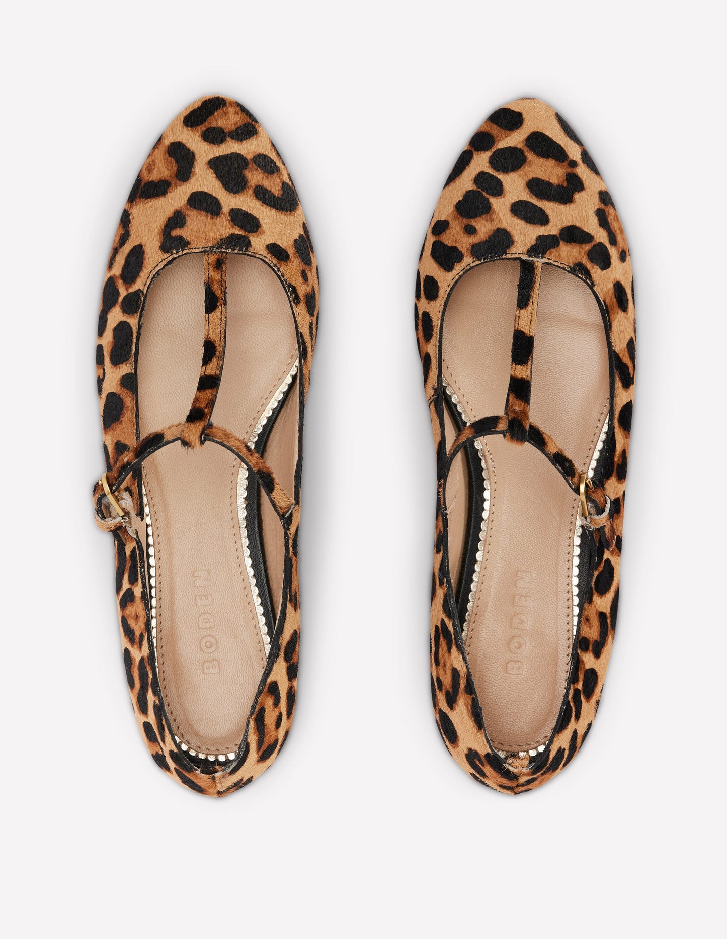 Round Toe T-Bar Flats-Leopard