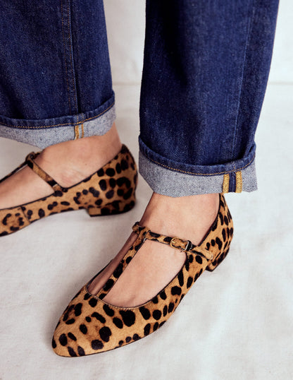 Round Toe T-Bar Flats-Leopard-2