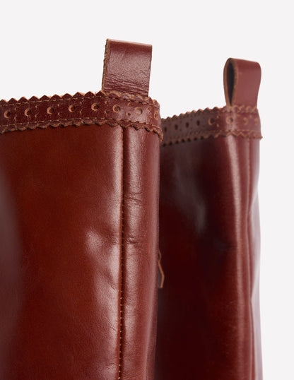 Brogue Detail Knee Boots-Tan-5