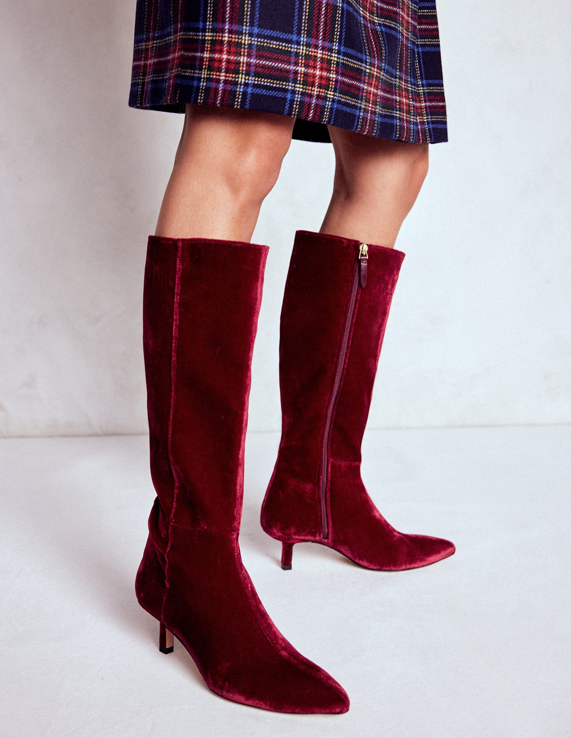 Kitten Heel Knee High Boots-Ruby Red-2