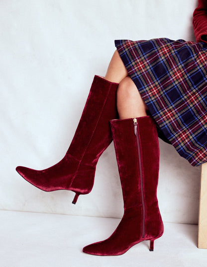 Kitten Heel Knee High Boots-Ruby Red-3