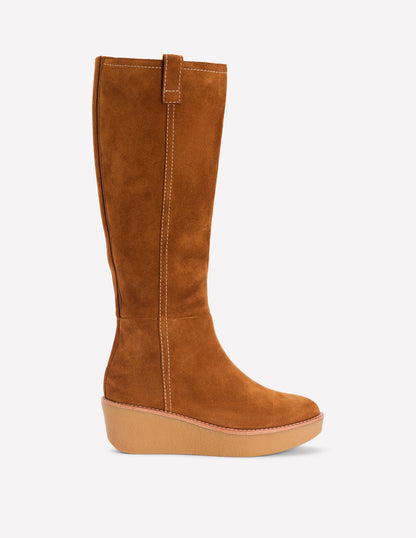 Knee High Wedge Boots-Tan-1