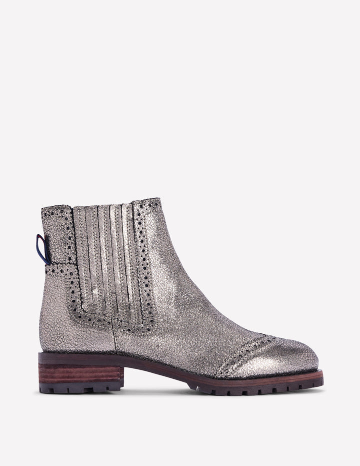 Brogue Detail Chelsea Boots-Silver