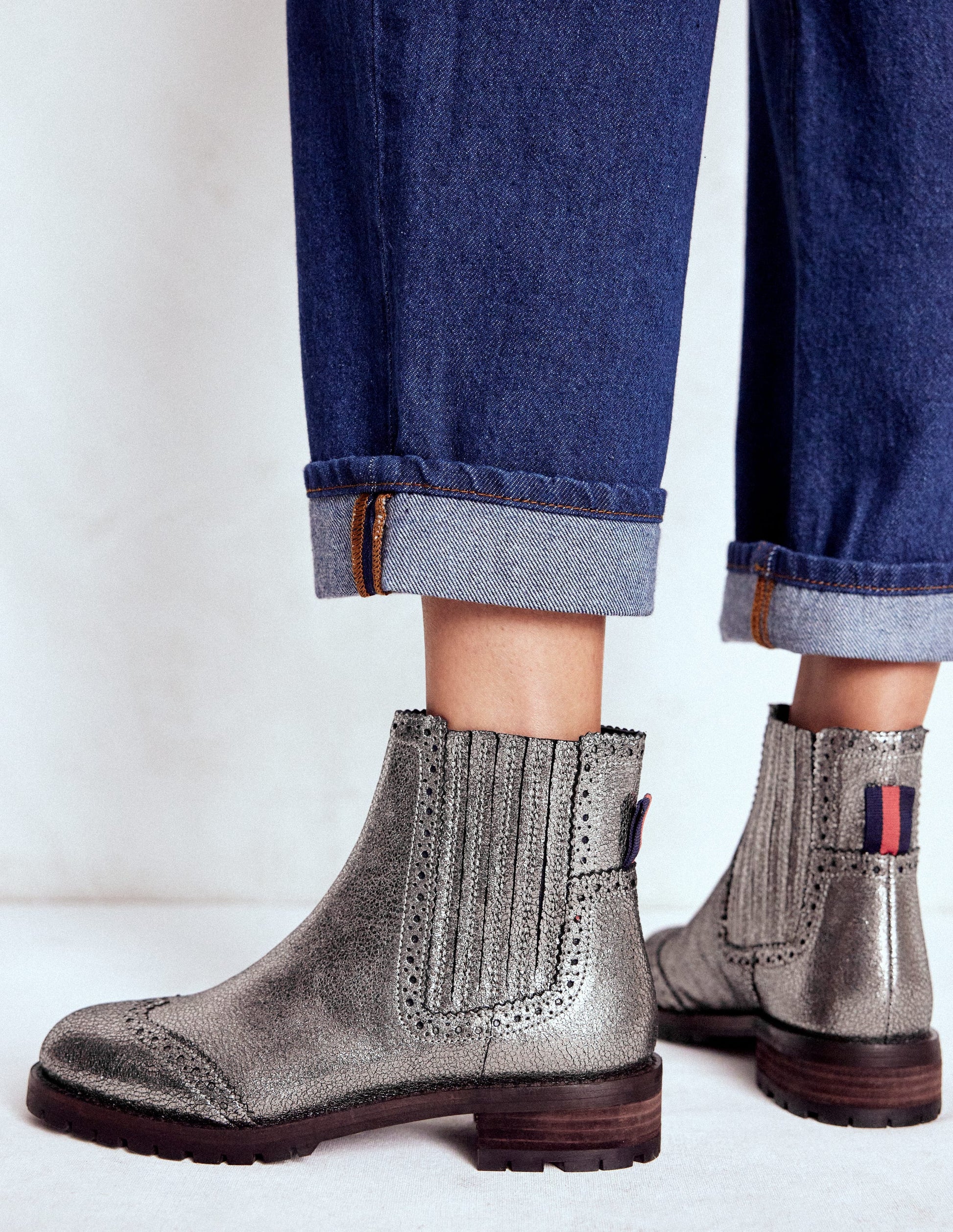 Brogue Detail Chelsea Boots-Silver Boden UK - Main Image