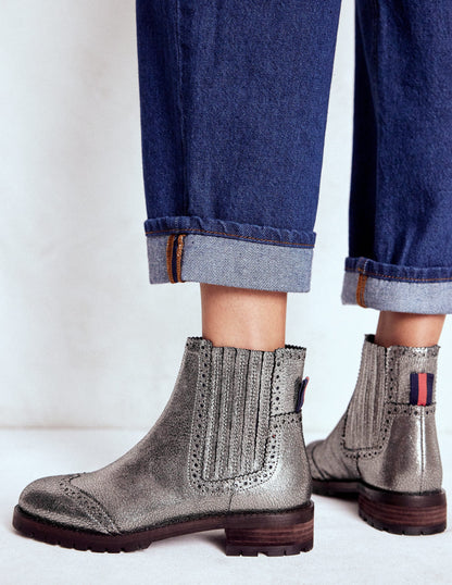 Brogue Detail Chelsea Boots-Silver-2