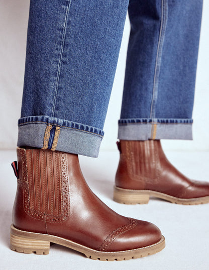 Brogue Detail Chelsea Boots-Tan-3