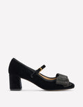 Embellished Bow Block Heels-Black