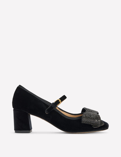 Embellished Bow Block Heels-Black-1