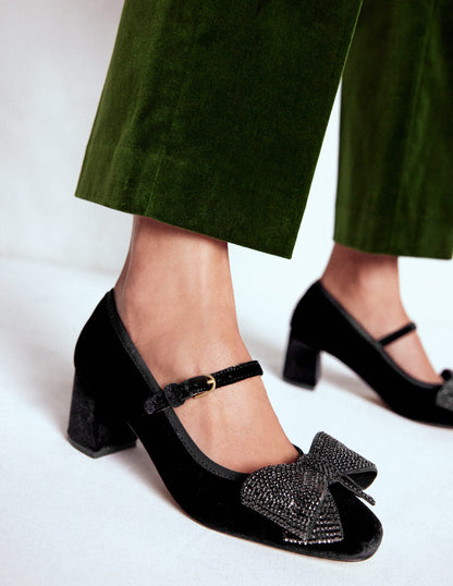 Embellished Bow Block Heels-Black-3
