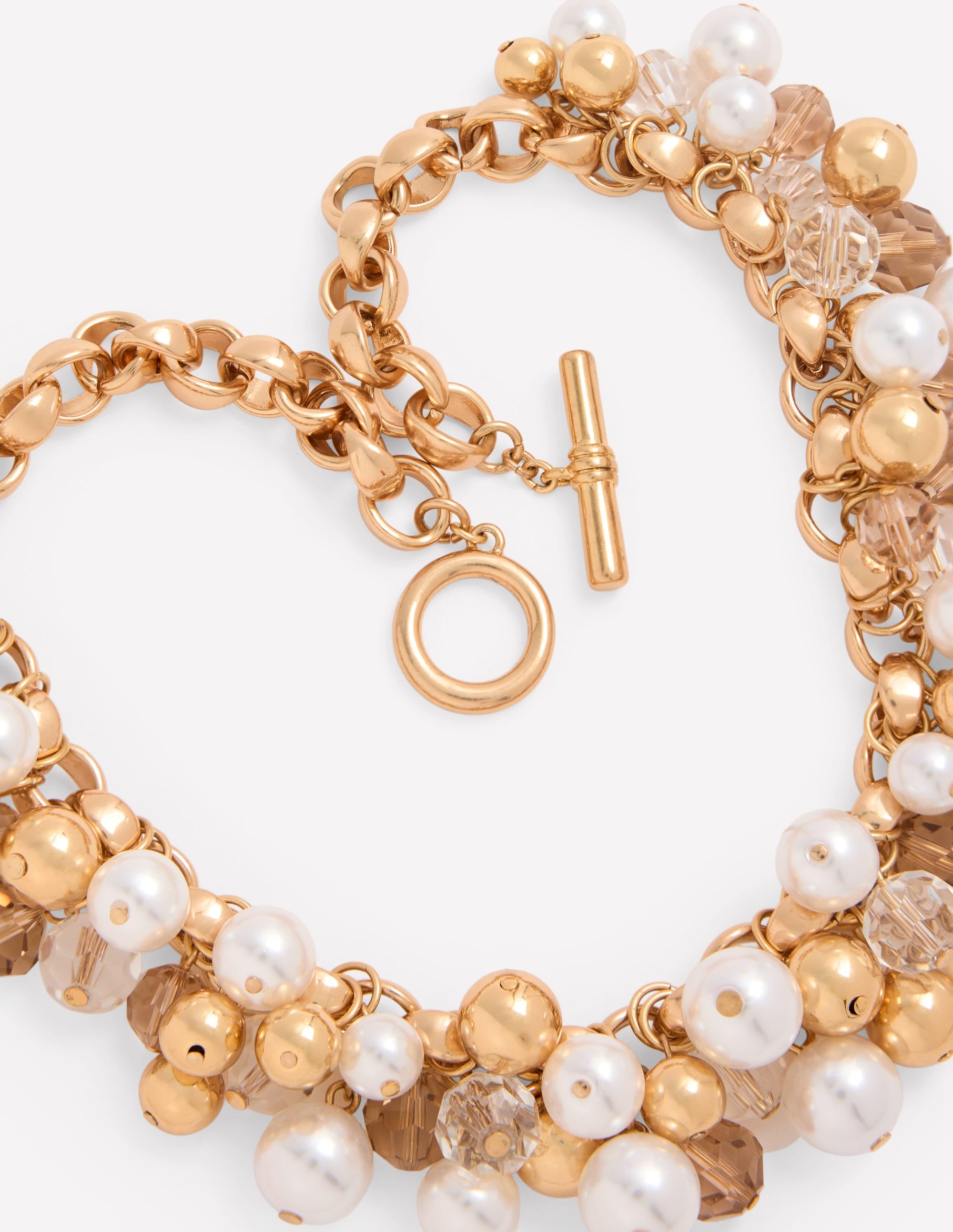 Beaded Jewel Necklace-Gold Colour/Faux Pearl - Image 3