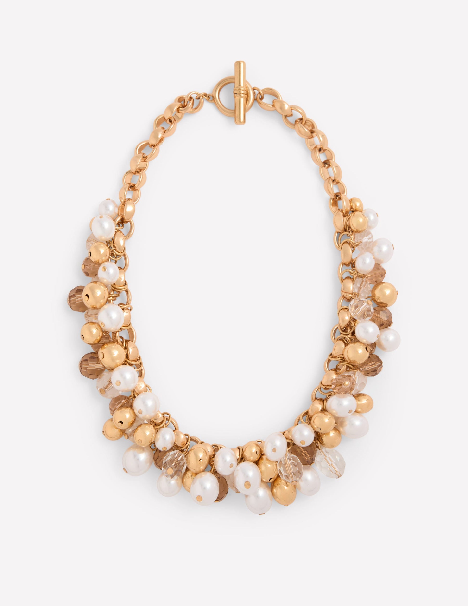 Beaded Jewel Necklace-Gold Colour/Faux Pearl-1
